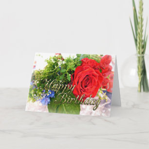 Happy Birthday Rote Rose Bouquet Card Karte