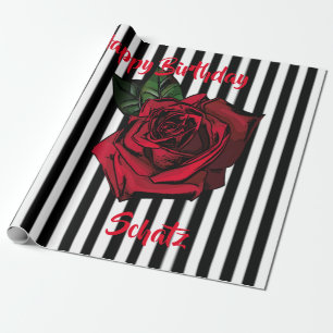 Happy Birthday rote Rose Geschenkpapier