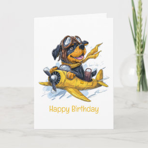 Happy Birthday Rottweiler Hund Pilot Flugzeug Karte