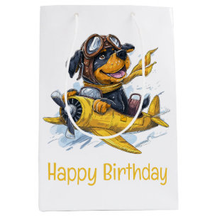 Happy Birthday Rottweiler Hund Pilot Flugzeug Mittlere Geschenktüte