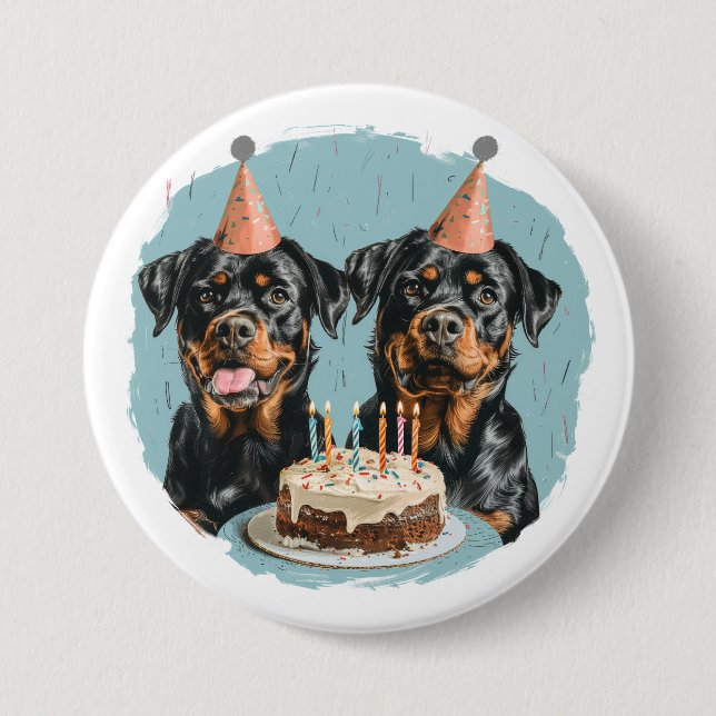 Happy Birthday Rottweiler Hunde Button (Vorderseite)