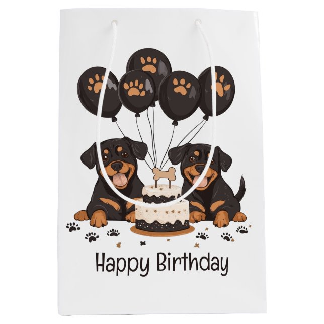 Happy Birthday Rottweiler Hunde Mittlere Geschenktüte (Vorderseite)