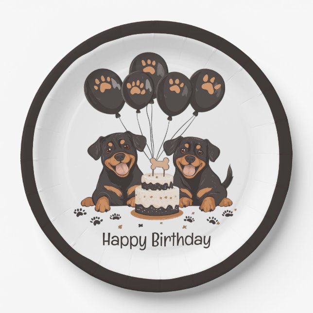 Happy Birthday Rottweiler Hunde Pappteller (Vorderseite)