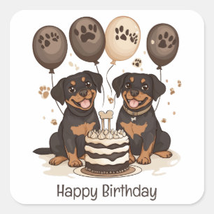 Happy Birthday Rottweiler Hunde Quadratischer Aufkleber
