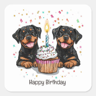 Happy Birthday Rottweiler Hunde Quadratischer Aufkleber
