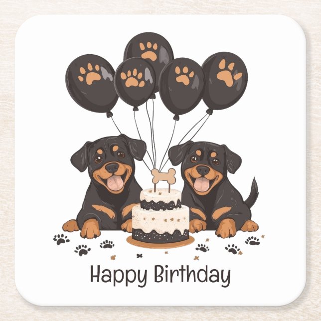 Happy Birthday Rottweiler Hunde Rechteckiger Pappuntersetzer (Vorderseite)