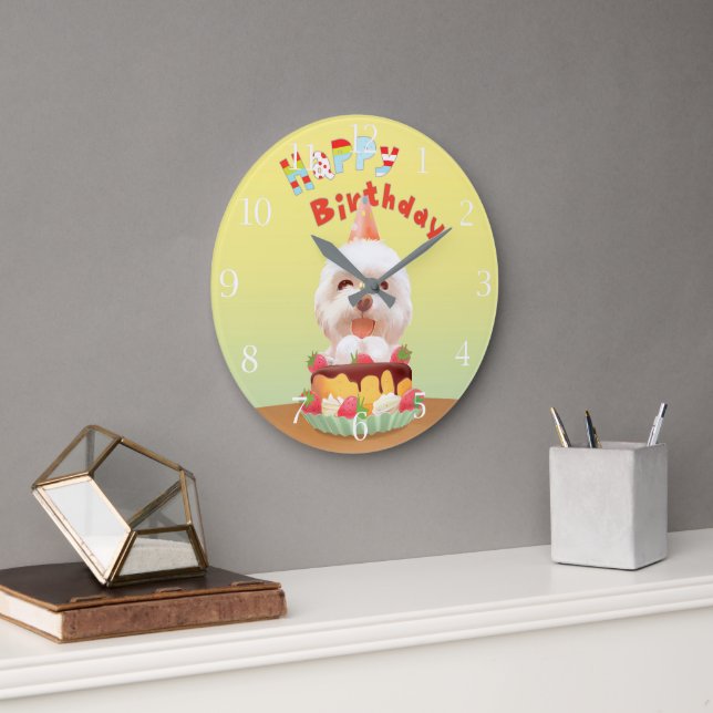 Happy Birthday Round Clock Große Wanduhr (Büro)