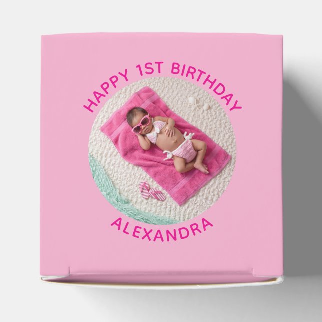 Happy Birthday Round Foto Pink Geschenkschachtel (Oben)