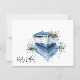 Happy Birthday Rowboat Blue Blumen Postkarte