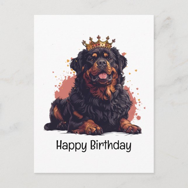 Happy Birthday Royal Rottweiler Dog Queen Crown Postkarte (Vorderseite)