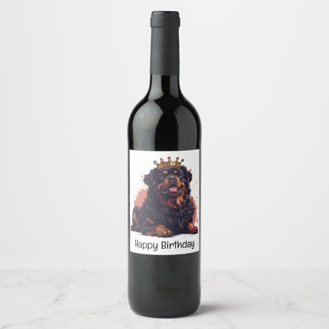 Happy Birthday Royal Rottweiler Dog Queen Crown Weinetikett (Vorderseite)