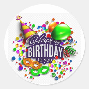 Happy Birthday Runder Aufkleber