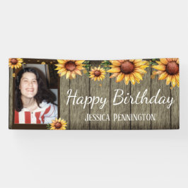Happy Birthday Rustic Holz Sonnenblumen Ein Foto Banner