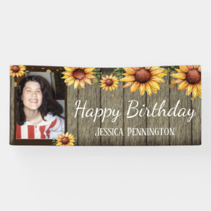 Happy Birthday Rustic Holz Sonnenblumen Ein Foto Banner