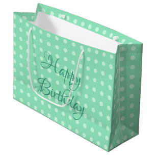 Happy Birthday Rustic Polka Dots Minze grüne Farbe Große Geschenktüte