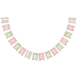 Happy Birthday Rustic Sage Green Pink Floral Wood Wimpelkette