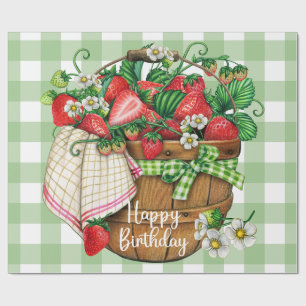 Happy Birthday Rustic Strawberry Frucht Basket Geschenkpapier