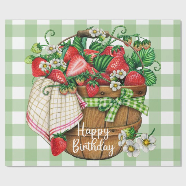 Happy Birthday Rustic Strawberry Frucht Basket Geschenkpapier (Flach)