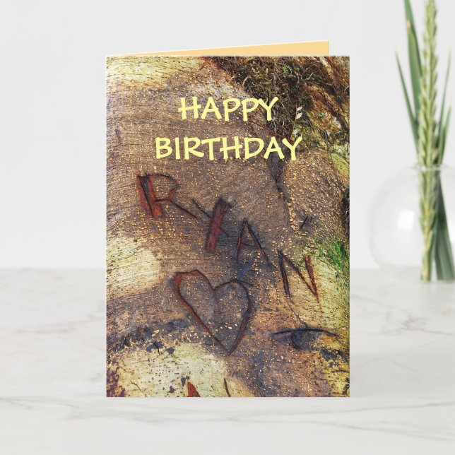 Happy Birthday Ryan Liebe Tree Carving Card Karte (Vorderseite)