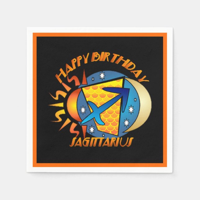 Happy Birthday Sagittarius Zodiac Birth Sign Serviette (Vorderseite)