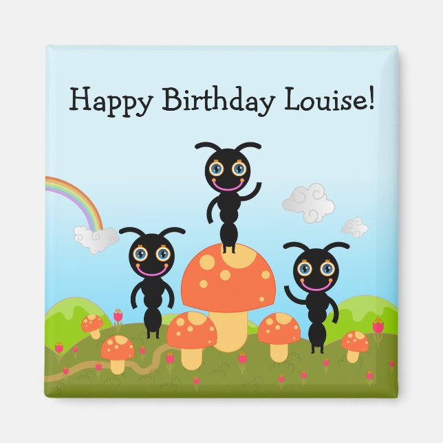 Happy Birthday sagt die Ameisen Magnet (Vorne)
