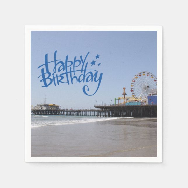 Happy Birthday Santa Monica Pier Serviette (Vorderseite)