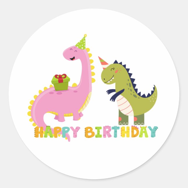 Happy Birthday Saurus Runder Aufkleber (Vorderseite)