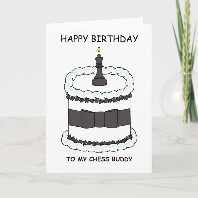 Happy Birthday Schach Buddy Cartoon Cake Karte (Vorderseite)