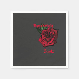 Happy Birthday Schatz rote Rose Serviette