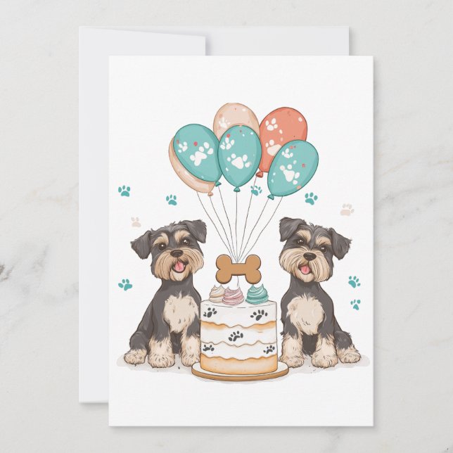 Happy Birthday Schnauzer Hunde Einladung (Vorderseite)