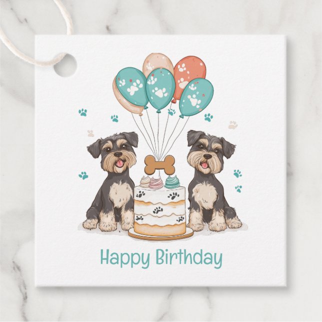 Happy Birthday Schnauzer Hunde Geschenkanhänger (Vorderseite)