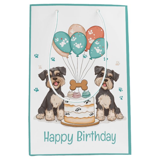 Happy Birthday Schnauzer Hunde Mittlere Geschenktüte (Vorderseite)