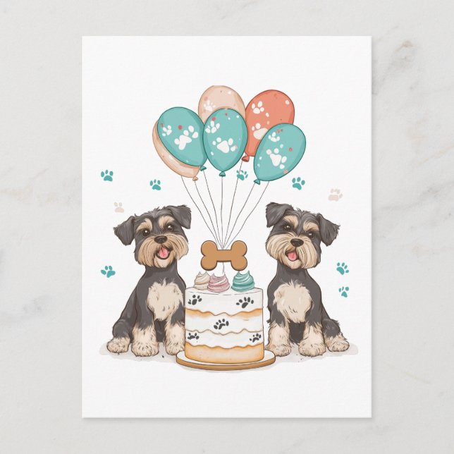 Happy Birthday Schnauzer Hunde Postkarte (Vorderseite)