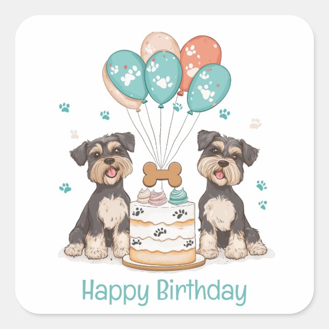 Happy Birthday Schnauzer Hunde Quadratischer Aufkleber (Vorderseite)