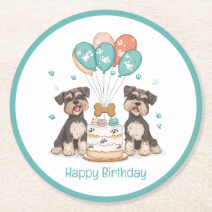 Happy Birthday Schnauzer Hunde Runder Pappuntersetzer
