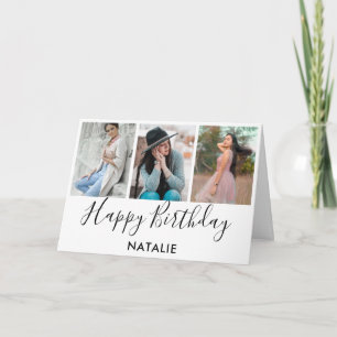 Happy Birthday Schwarz und Weiß 3 Foto Collage Karte