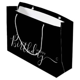 Happy Birthday Schwarz-weiß Elegante Große Geschen Geschenktüte