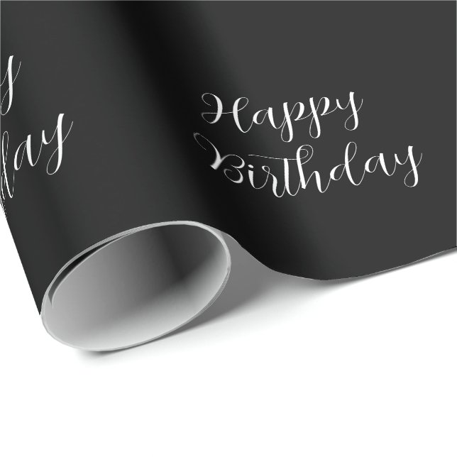 Happy Birthday Schwarz-weiß Minimalistisch Moderne Geschenkpapier (Rolleneckpunkt)