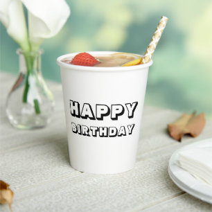Happy Birthday Schwarz-Weiß modernen kühl Pappbecher