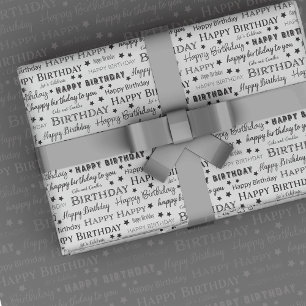 Happy Birthday Schwarz-Weiß Muster Geschenkpapier