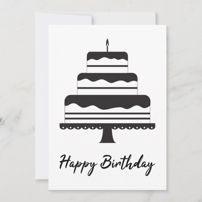 Happy Birthday | Schwarz-weiße Cake Card (Vorderseite)