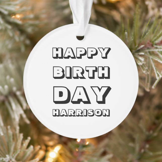Happy Birthday Schwarz-weißen individuelle Name We Ornament (Baum)