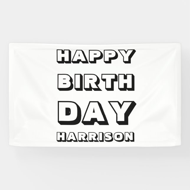 Happy Birthday Schwarz-weißer individuelle Name Mo Banner (Horizontal)