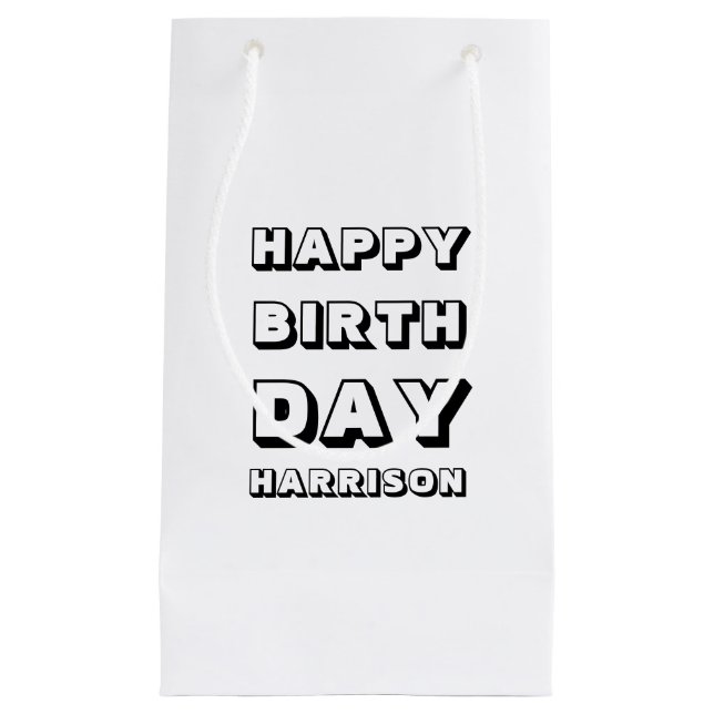 Happy Birthday Schwarz-weißer individuelle Name Mo Kleine Geschenktüte (Vorderseite)