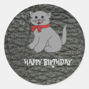 Happy Birthday Schwarzer Ledereffekt Runder Aufkleber