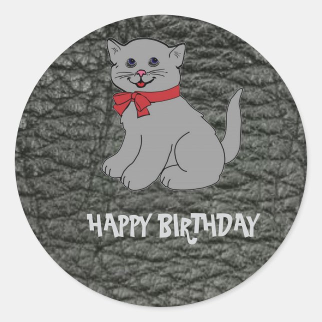 Happy Birthday Schwarzer Ledereffekt Runder Aufkleber (Vorderseite)