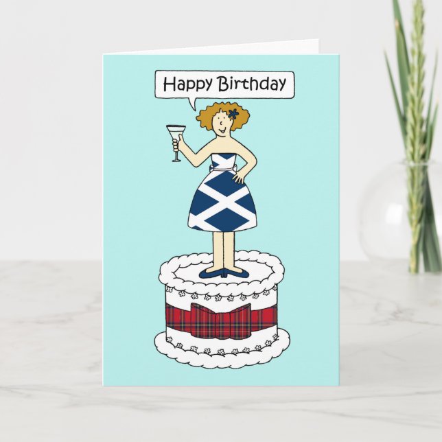 Happy Birthday Scottish Flag Dress und Tartan Bow Karte (Vorderseite)