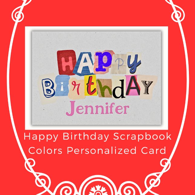 Happy Birthday Scrapbook Colors Personalisiert Nam Karte (Happy Birthday Scrapbook Colors Personalized Name Card)