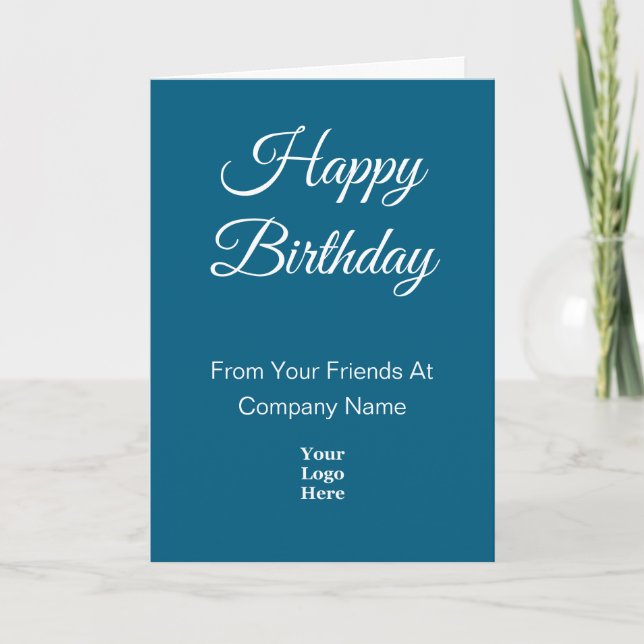 Happy Birthday Script Blue and White Business Logo Karte (Vorderseite)