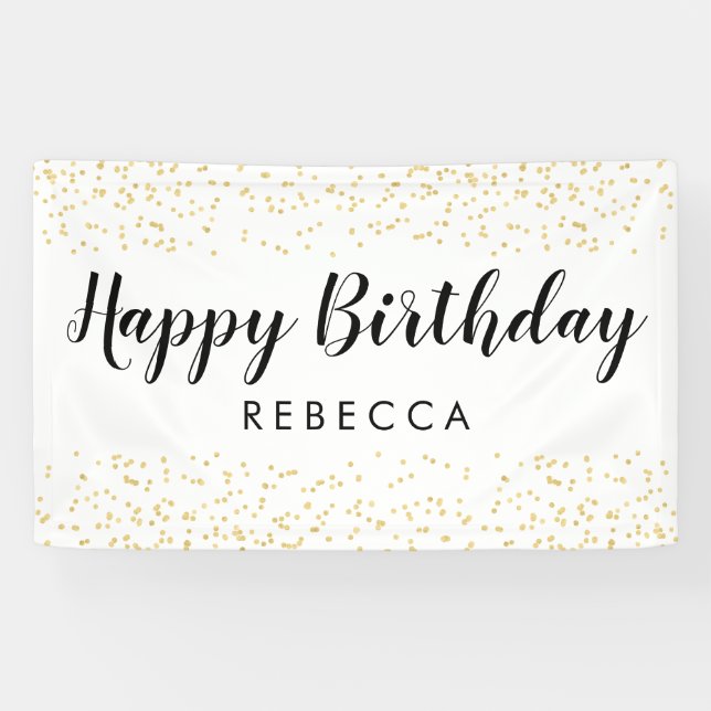 Happy Birthday Script Gold Imitats Foil Confetti N Banner (Horizontal)